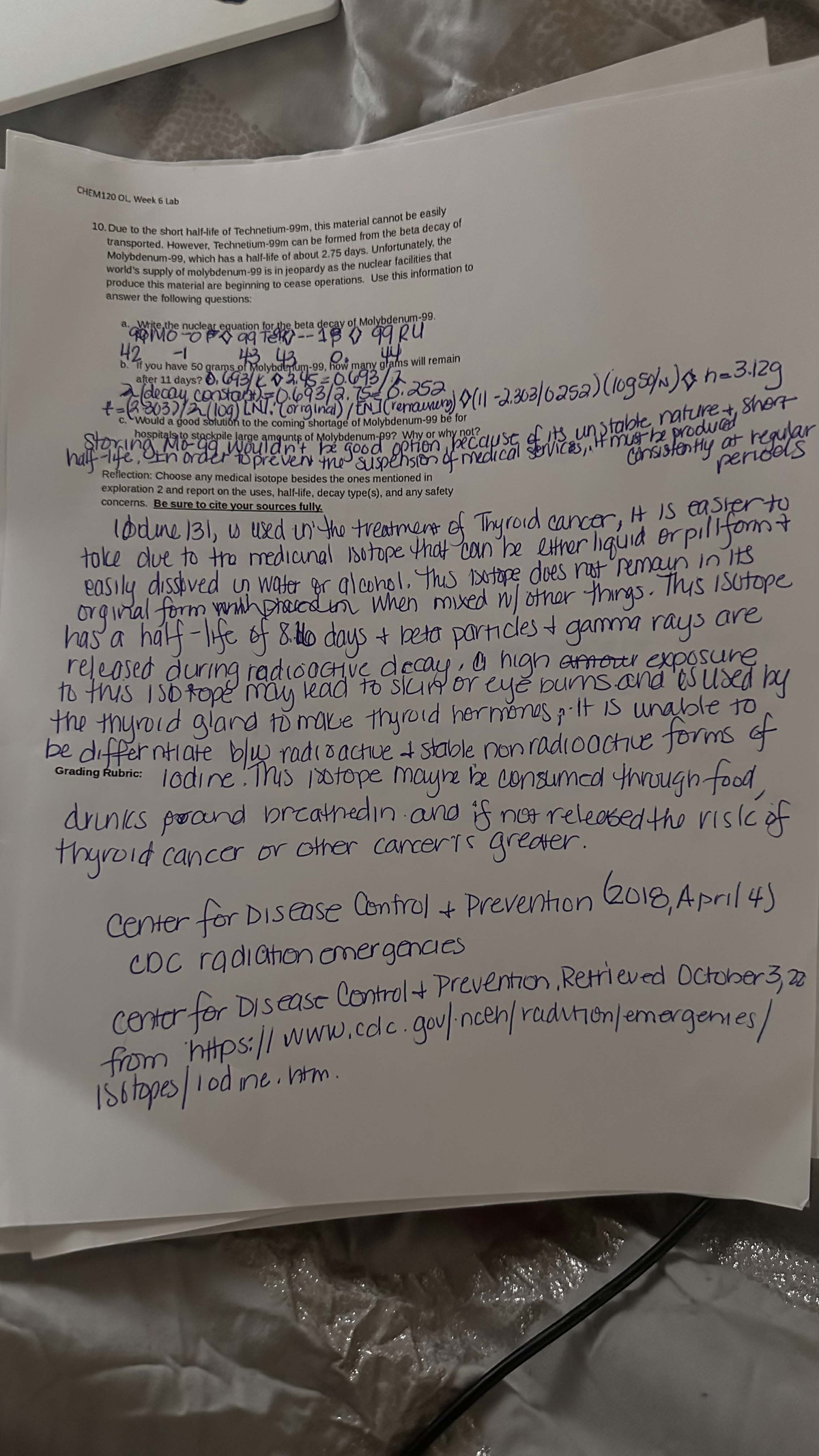 IMG 4475 - Assignment for week 7 - CHEM120 OL Week 6 Lab 10. Due to the ...