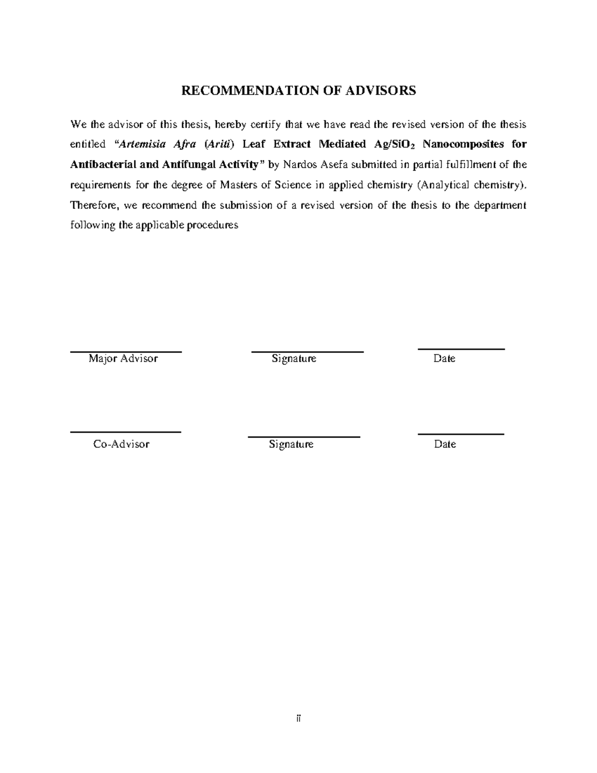 Recommendation OF Advisors - ii RECOMMENDATION OF ADVISORS We the ...