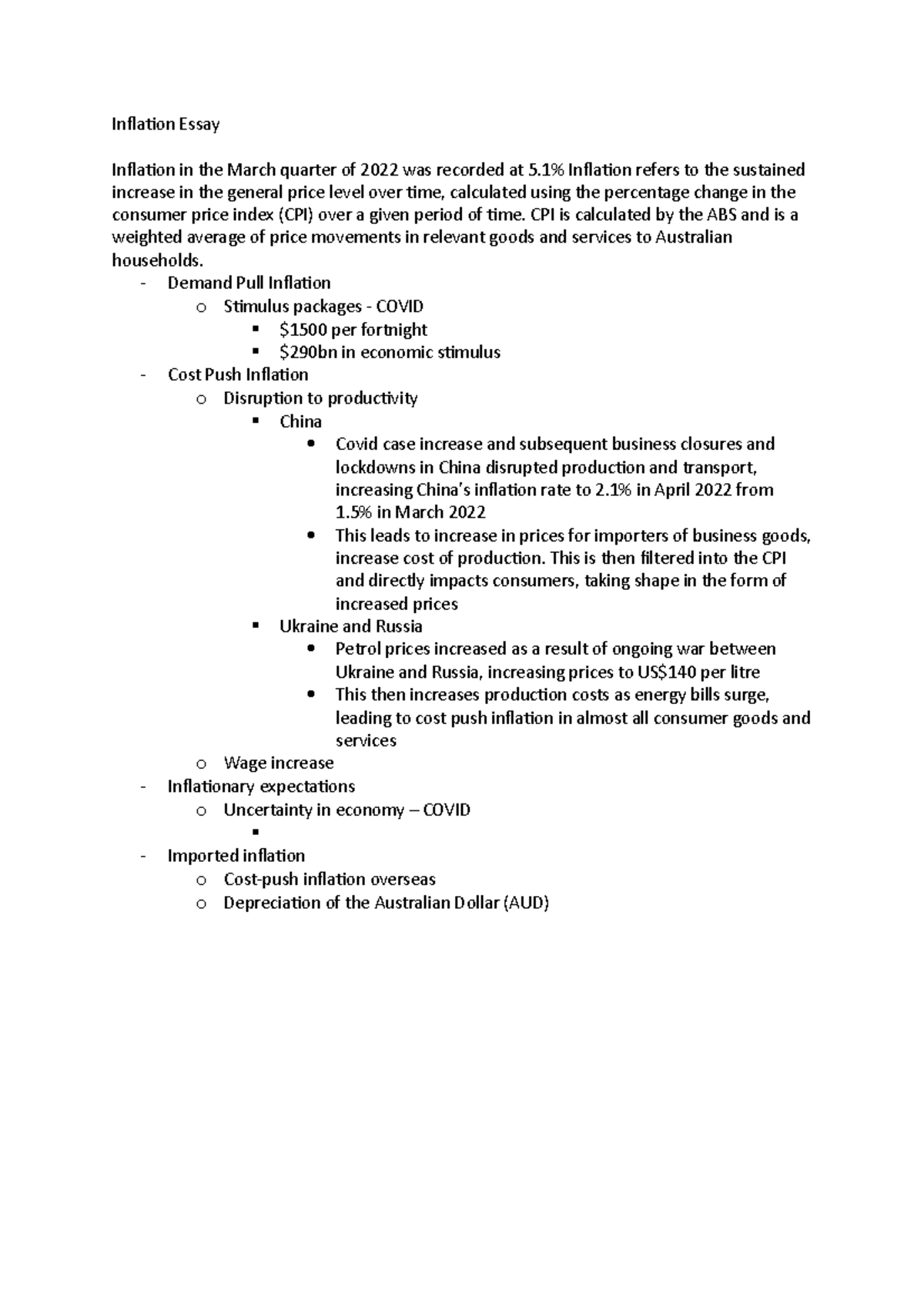 grade 12 inflation essay economics