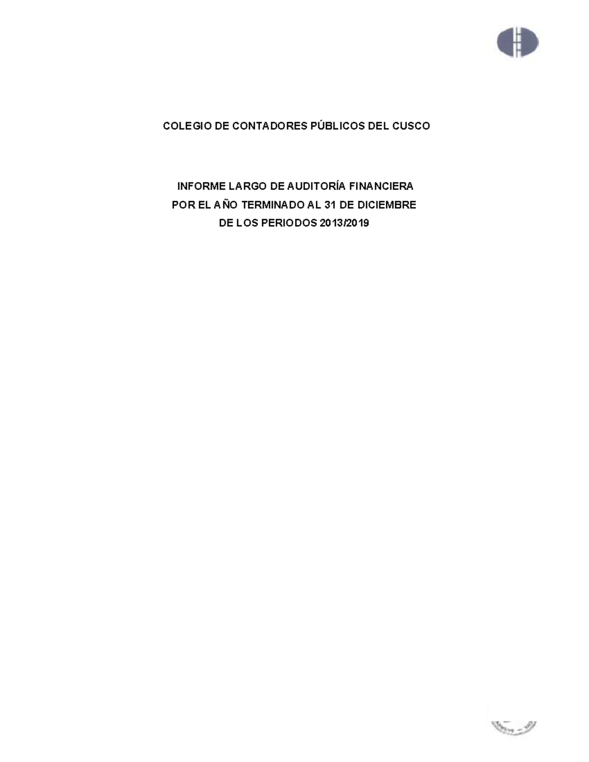 Informe Largo DE Control Interno Sobre LOS Estados Financieros 2013 ...