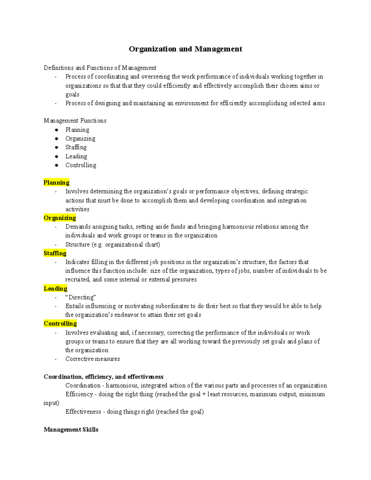 Basic Organization and Management Notes - Organization and Management ...