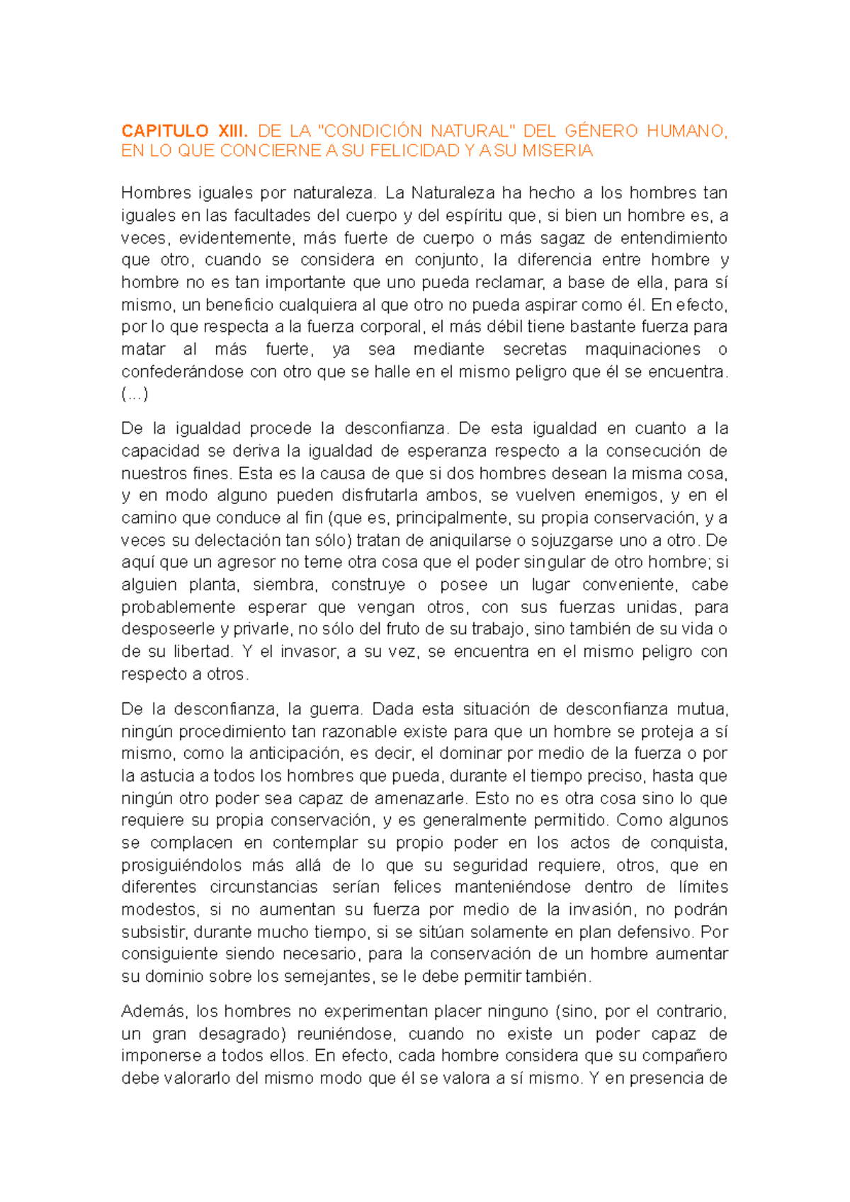 Resumen capitulos leviatan, thomas hobbes CAPITULO