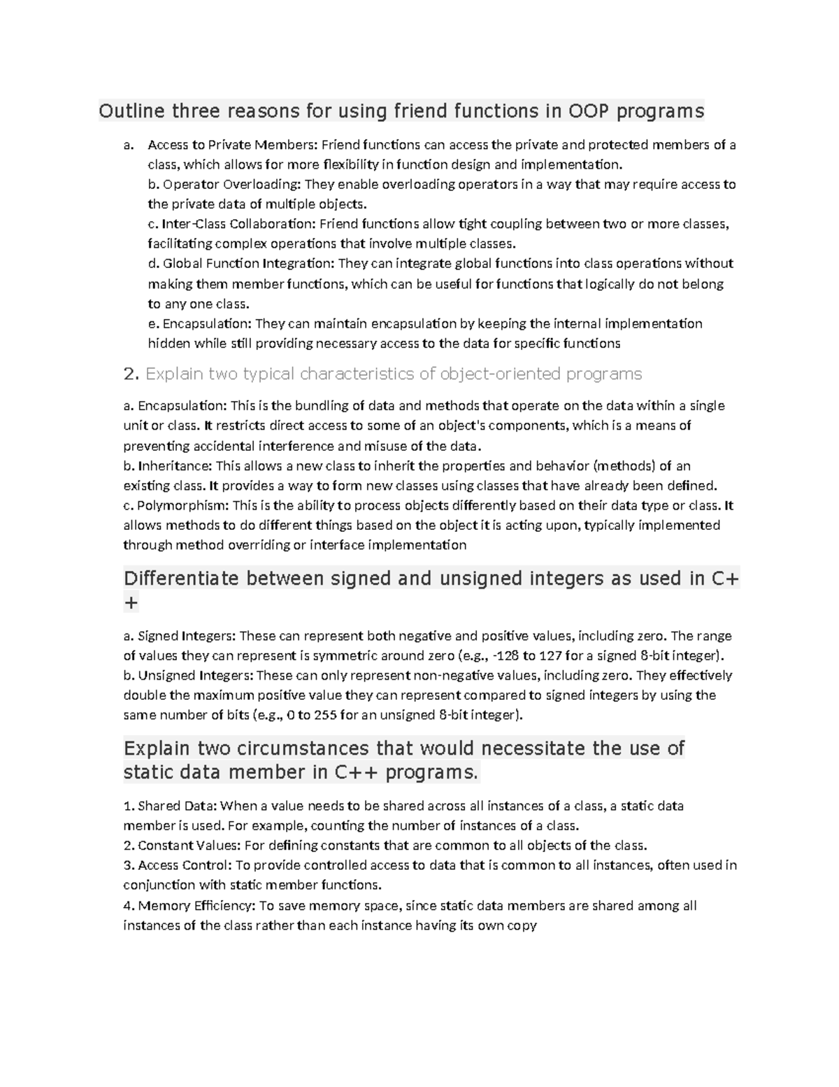 2024 oop c - okey - Outline three reasons for using friend functions in ...