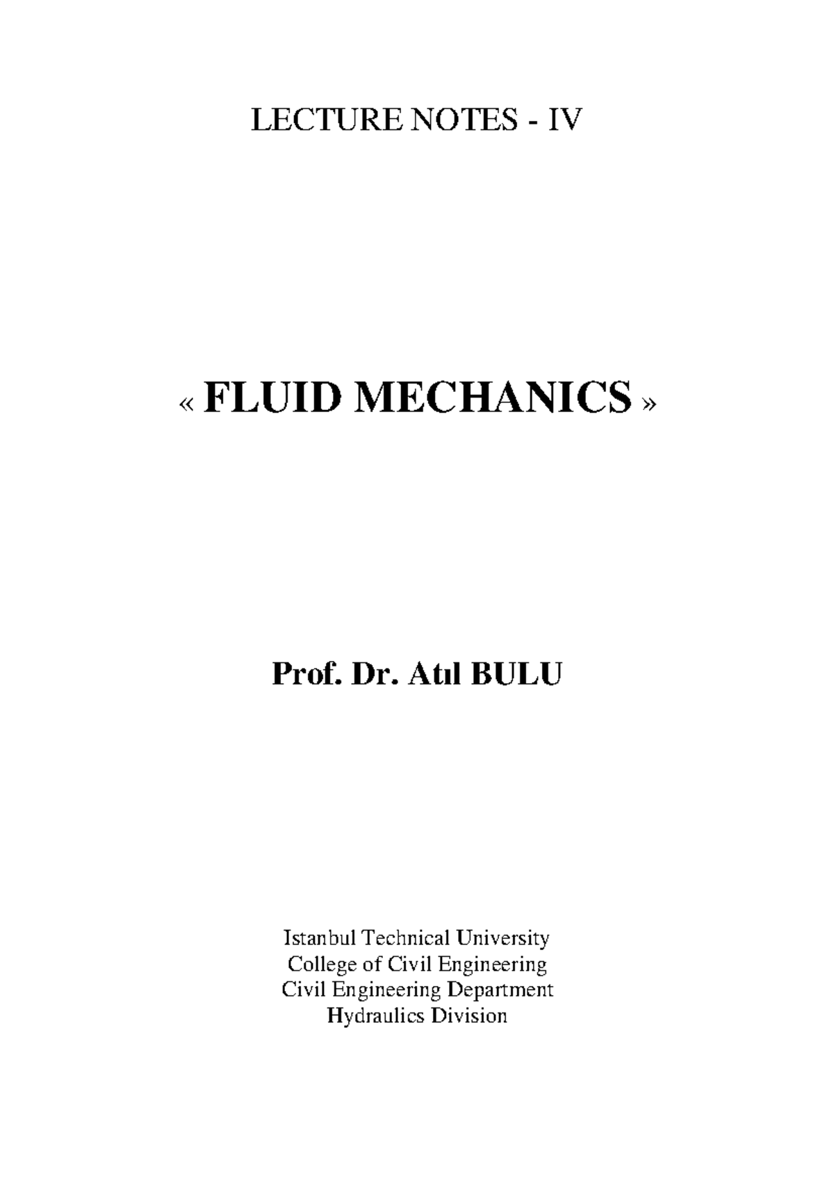 Lecture Notes IV Fluid Mechanics - LECTURE NOTES - IV « FLUID MECHANICS ...