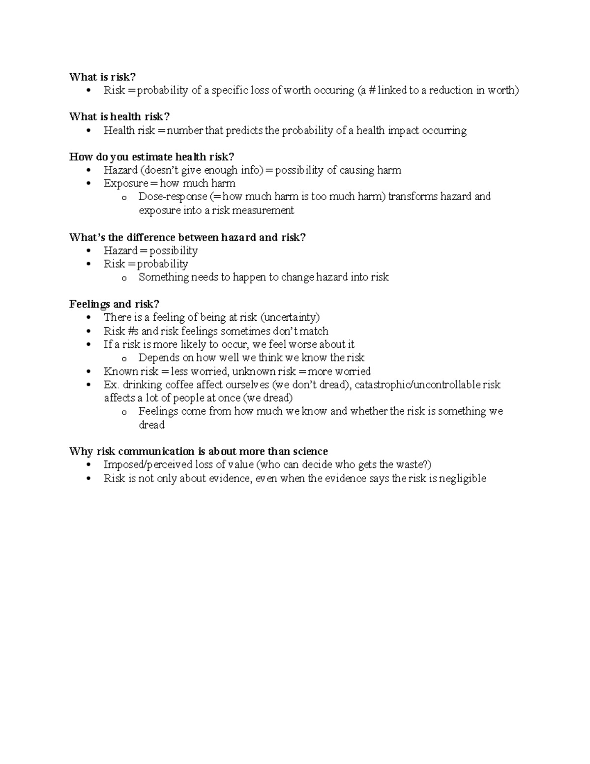Reading- Midterm 2 - What is risk? Risk = probability of a specific ...