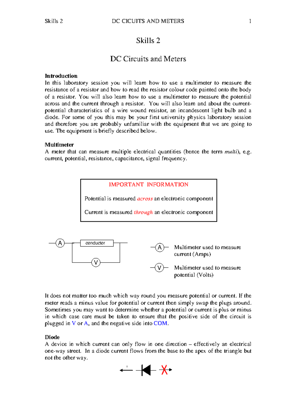 Skills 2 - Skills 2 DC Circuits and Meters Introduction In this ...