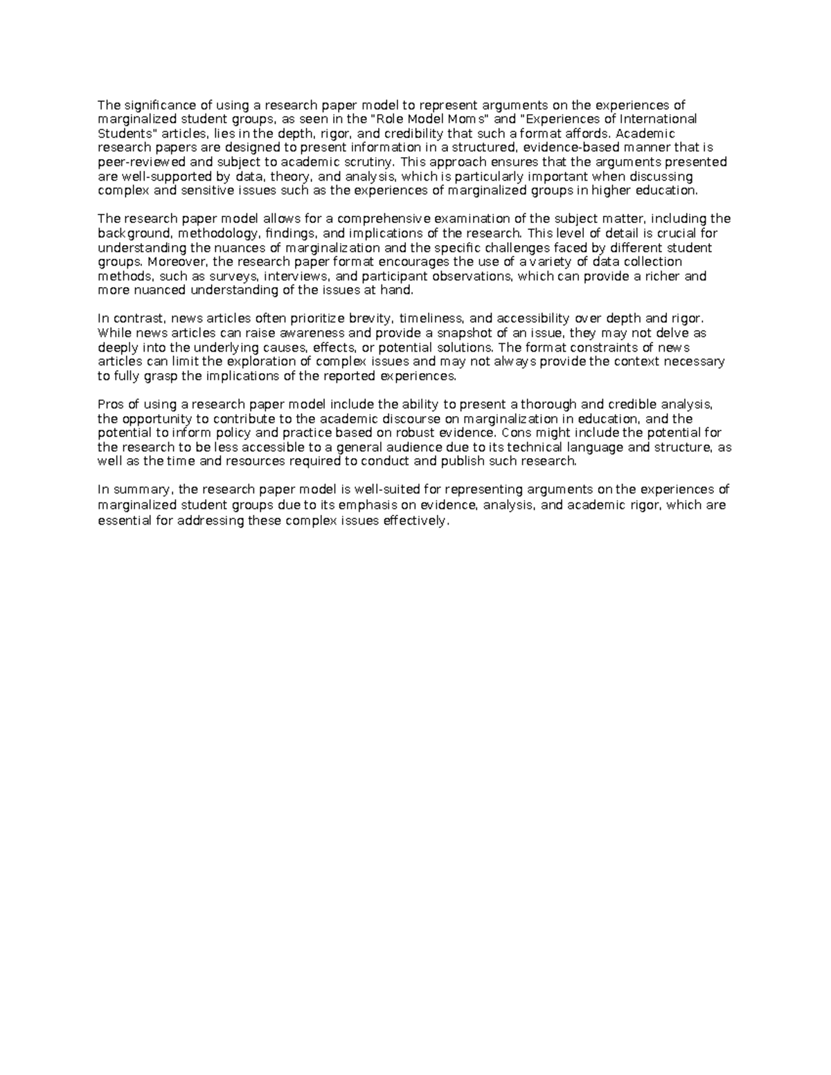 Role mom model 2 - exam - The significance of using a research paper ...