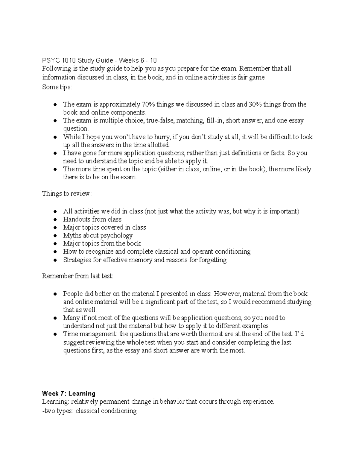 Unit 2 study guide - general psychology - PSYC 1010 Study Guide - Weeks ...