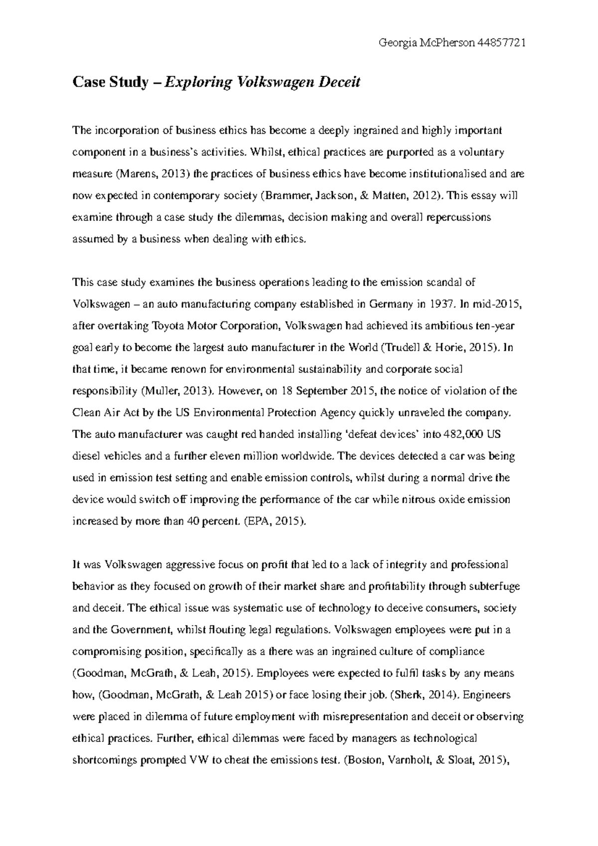Case Study Volkswagen Case Study Exploring Volkswagen Deceit The(04)
