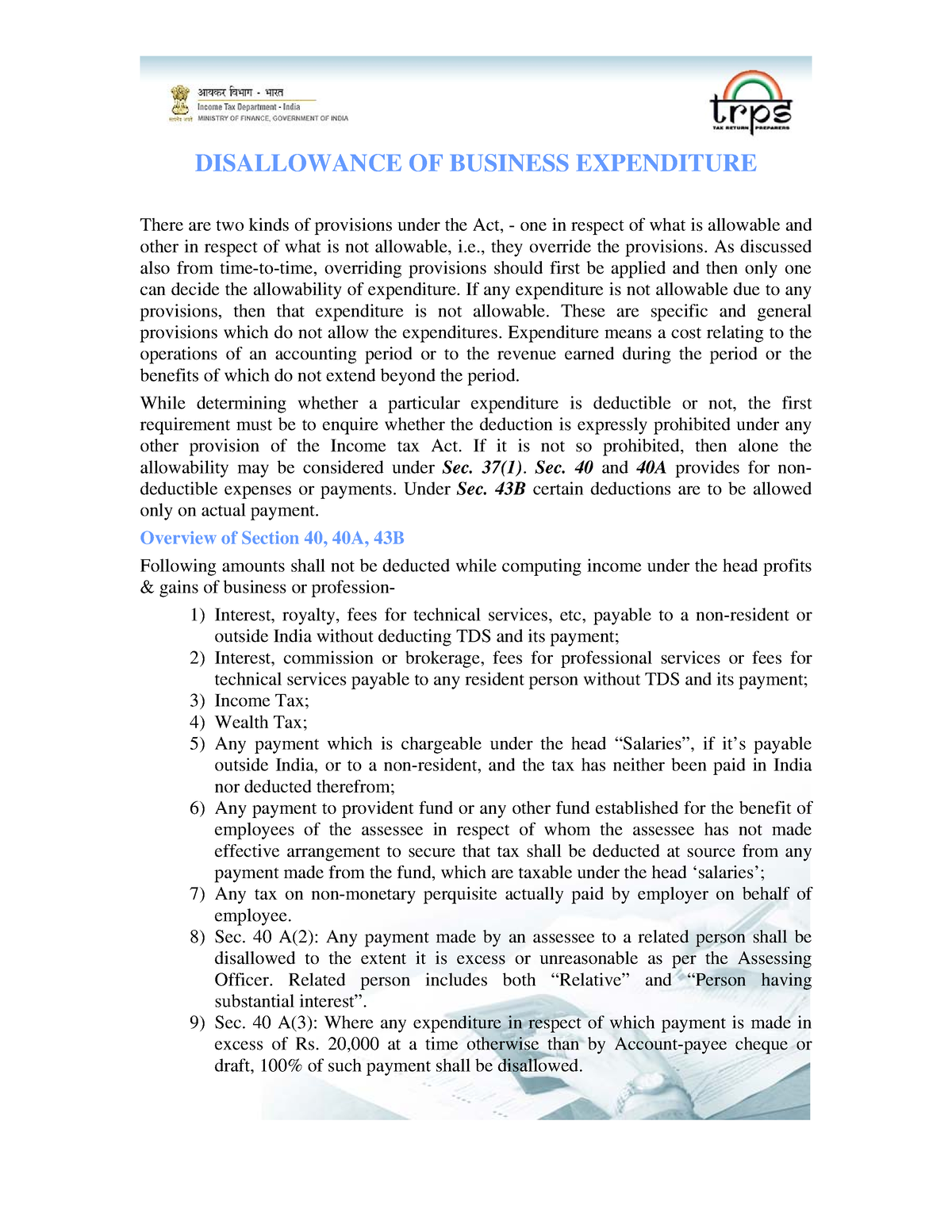 Disallowance Of Business Expenditure-theory - DISALLOWANCE OF BUSINESS ...