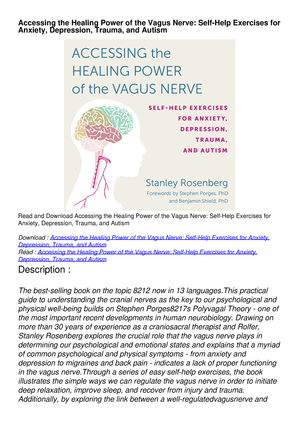 [PDF READ ONLINE] Accessing The Healing Power Of The Vagus Nerve: Self ...