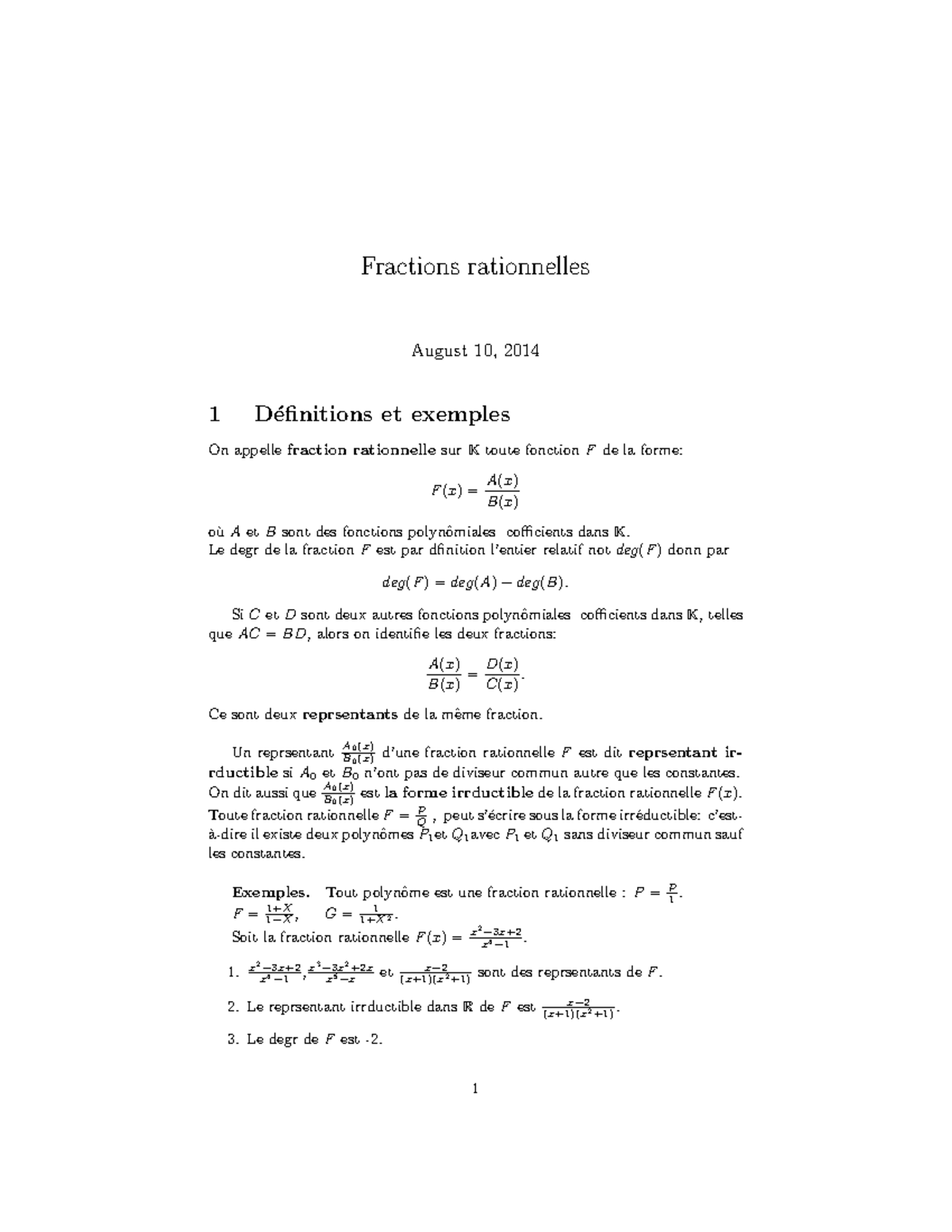 3- Fractions Rationnelles - Fractions rationnelles August 10, 2014 1 D ...