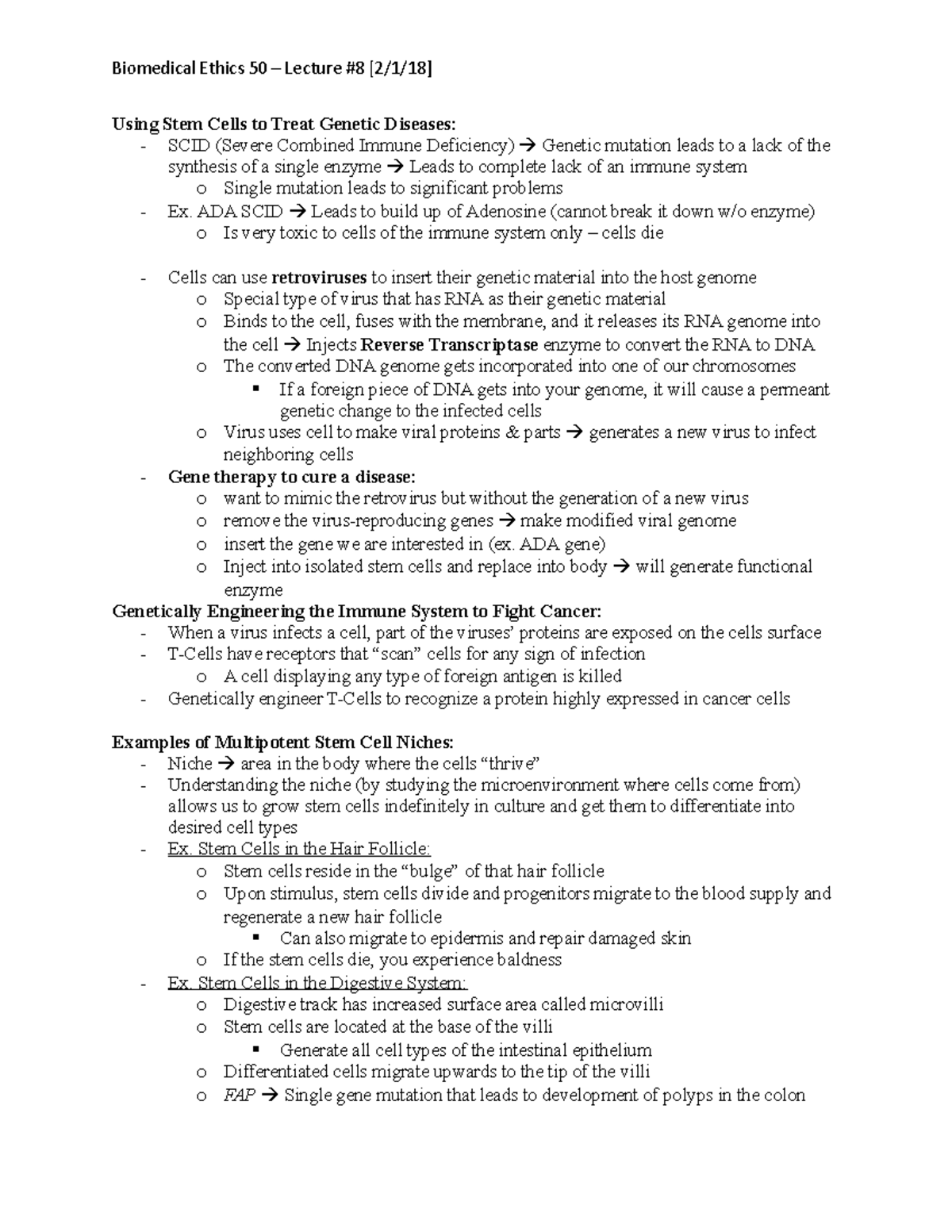 Lecture 8 Notes Biomedical Ethics 50 Lecture 8 2 1 18 Using Stem
