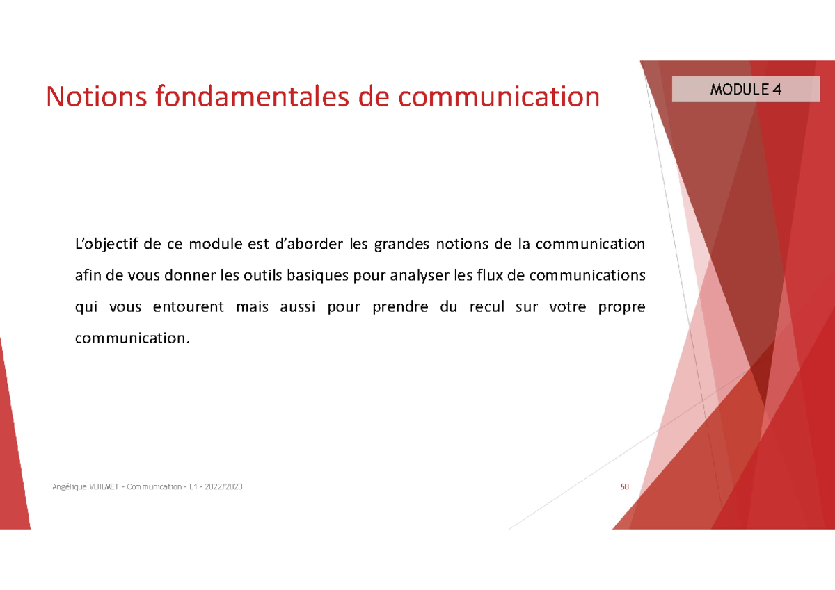 Support séance 4 CM Communication - 58 Notions fondamentales de ...