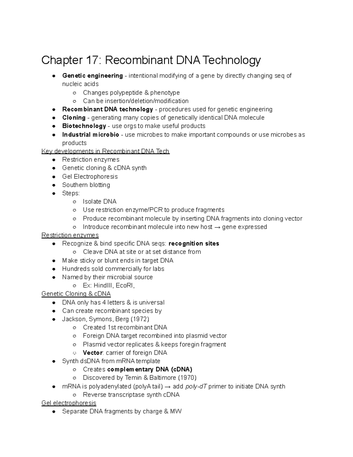 Microbio Ch 17 - Professor: Dr. Esiobu - Chapter 17: Recombinant DNA ...