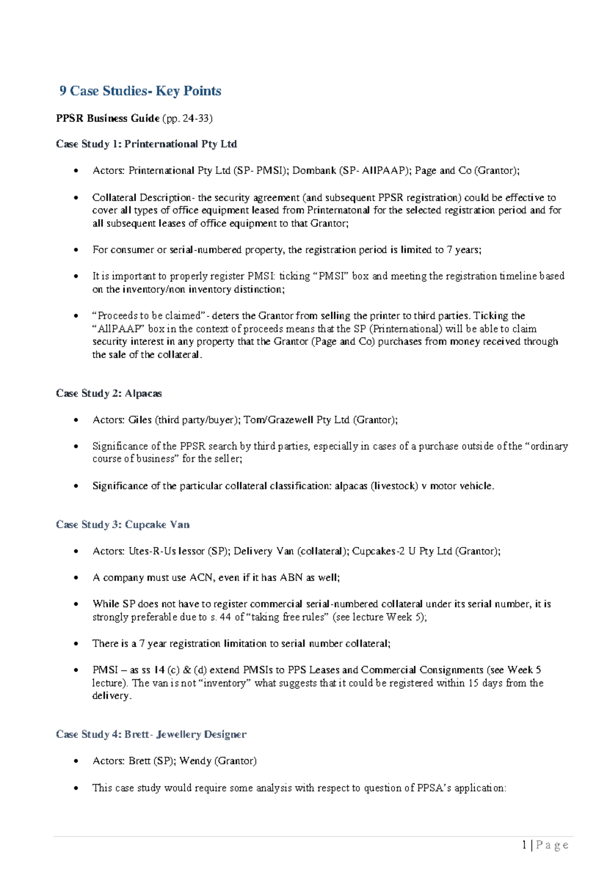 9 Case Studies Key Points 1 P a g e 9 Case Studies Key Points