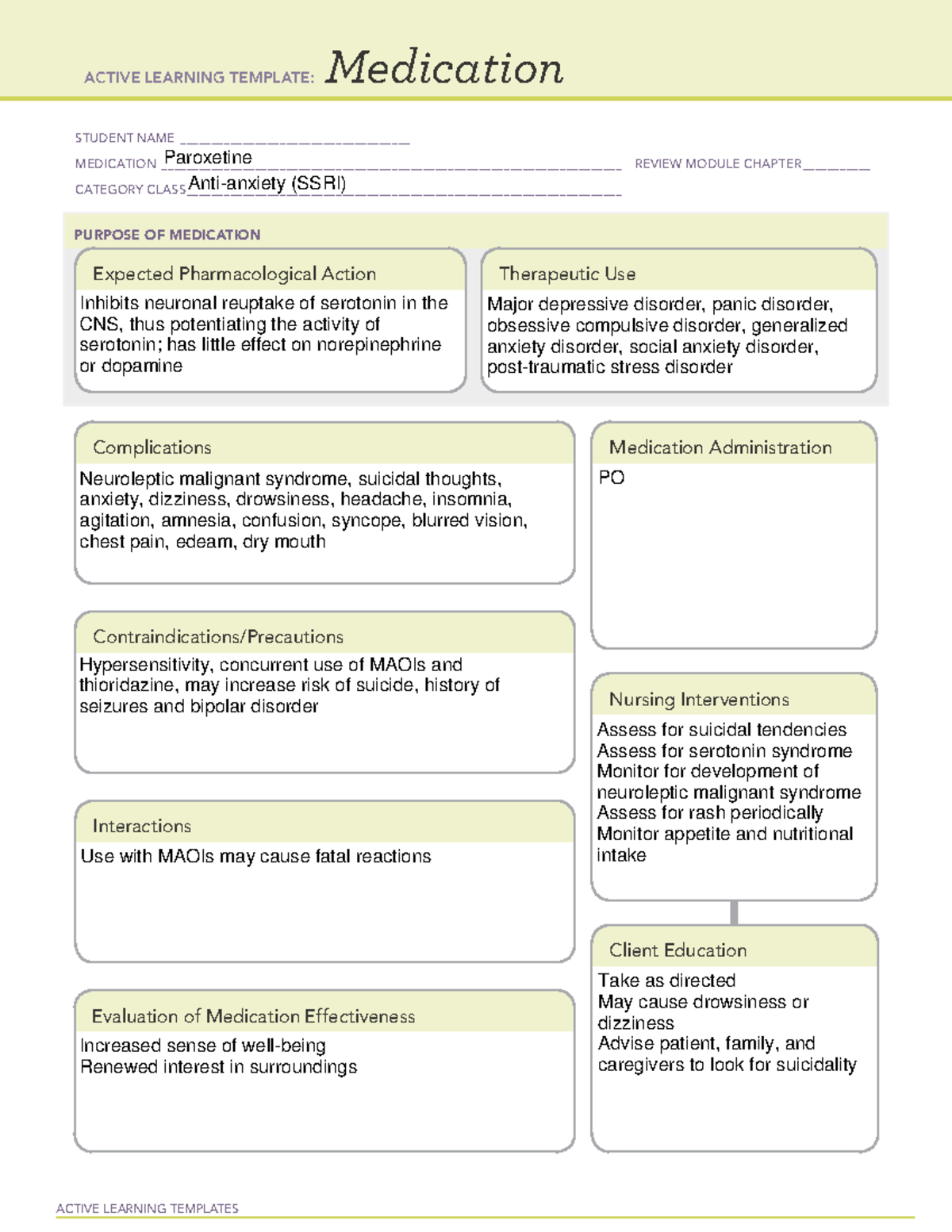 NR326 paroxetine ALT - Medication ALT - ACTIVE LEARNING TEMPLATES ...