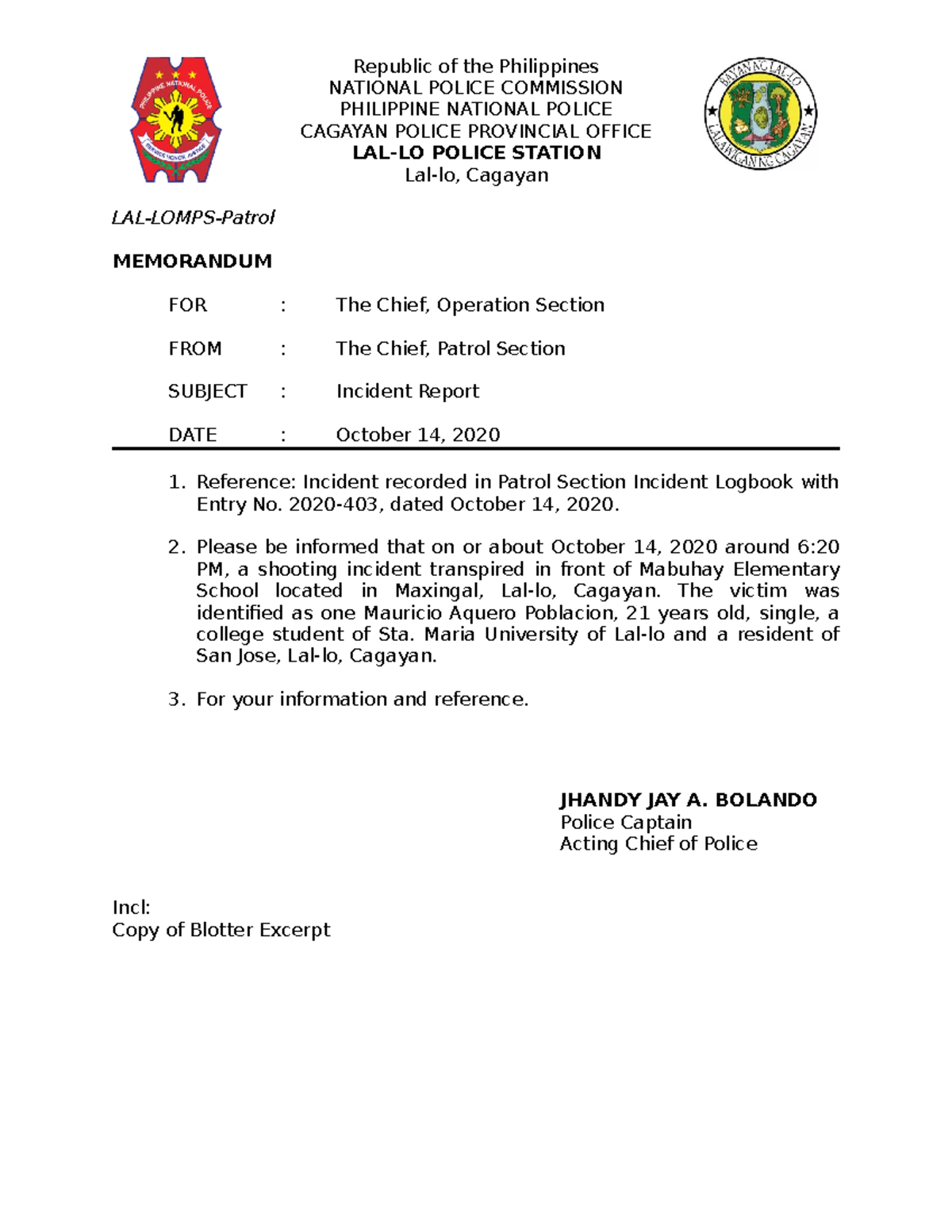 incident-report-samples-republic-of-the-philippines-national-police