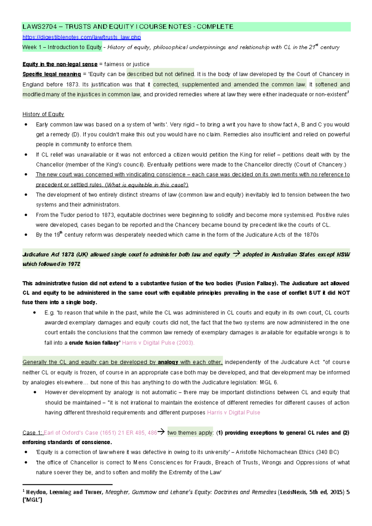 Trusts I - LAWS2704 – TRUSTS AND EQUITY I COURSE NOTES - COMPLETE ...