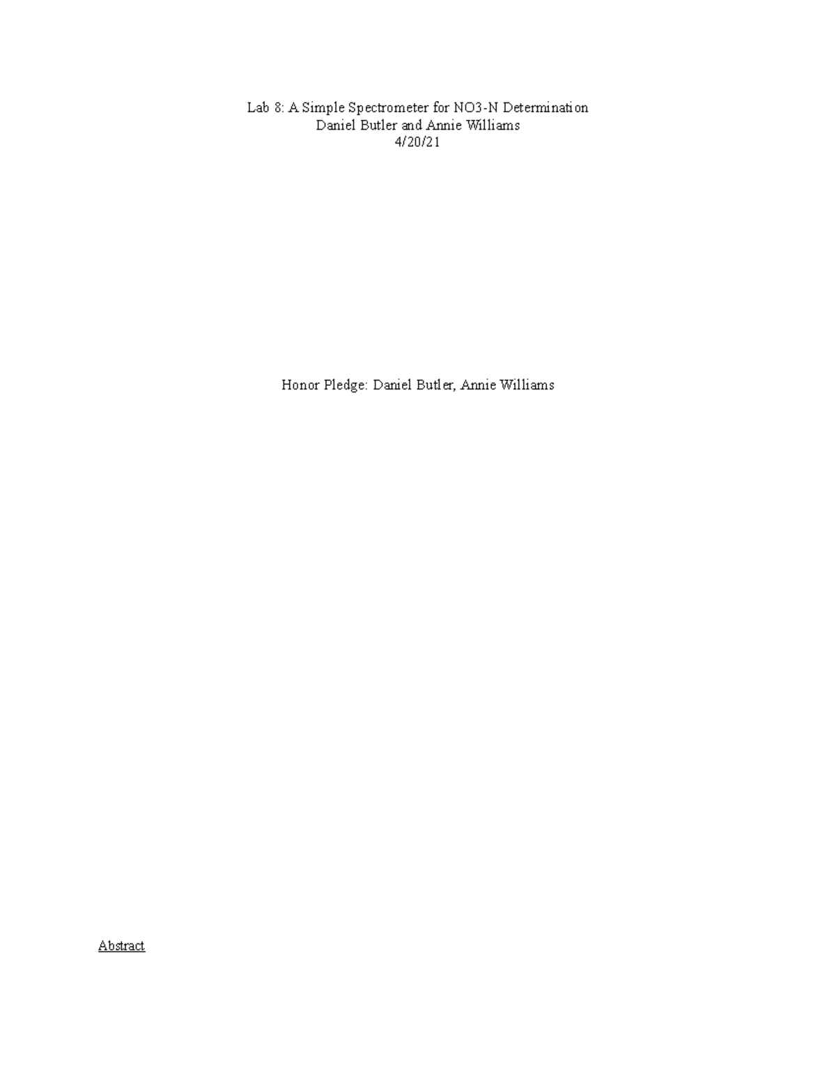 Lab8 For ISAT 253 at JMU Lab 8 A Simple Spectrometer for NO3N