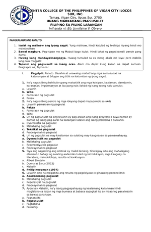 Prelims answer key - examination - DATA CENTER COLLEGE OF THE ...