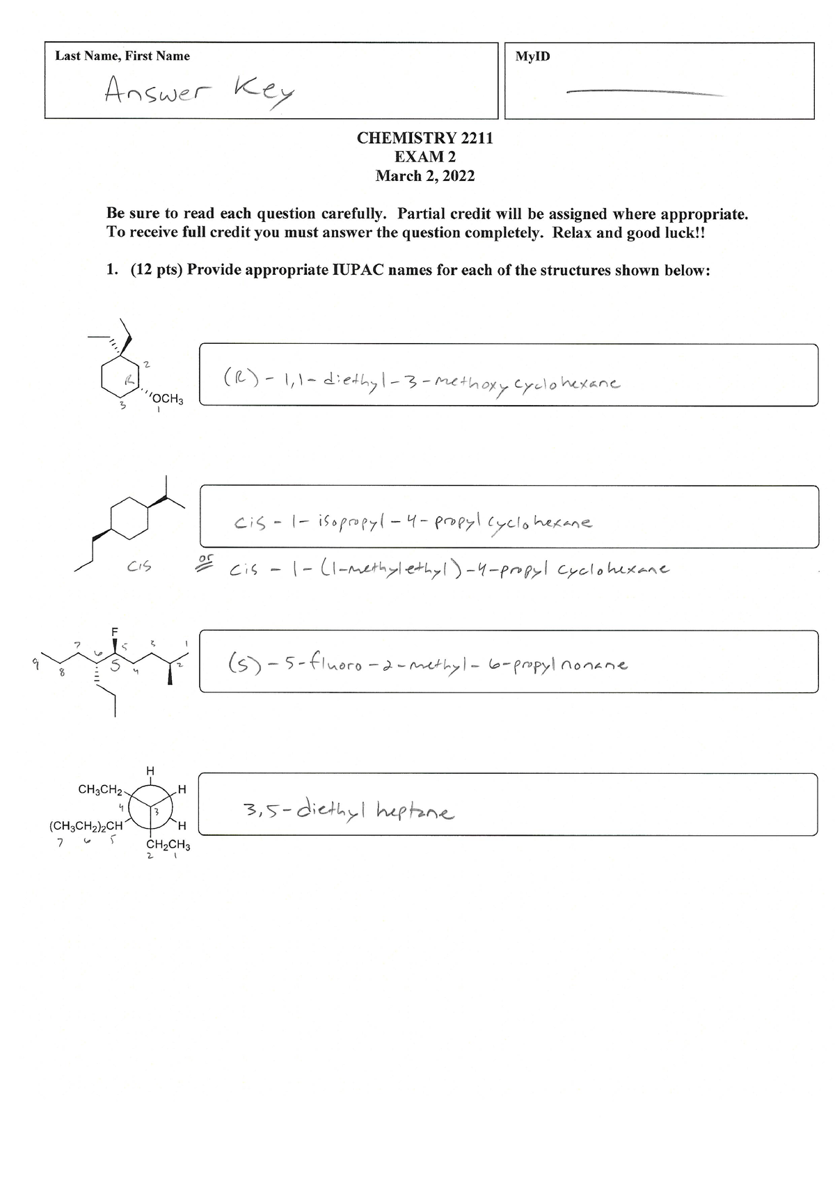 CHEM 2211 Exam 2 Key - Spring 2022 - CHEM 2211 - Studocu