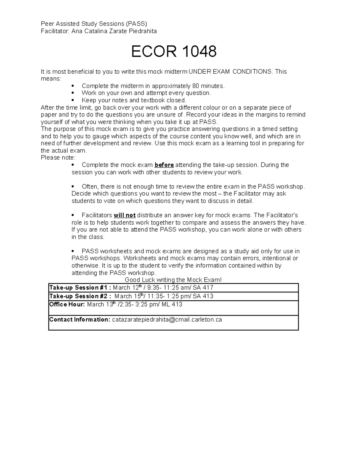 ECOR 1048 CD- Mock Midterm 1 - Facilitator: Ana Catalina Zarate ...