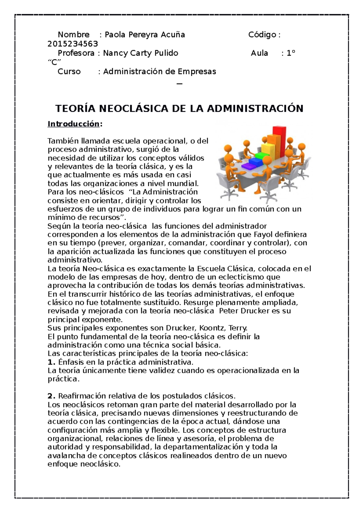 Teoria Neoclasica DE LA Administracion - Nombre : Paola Pereyra Acuña ...