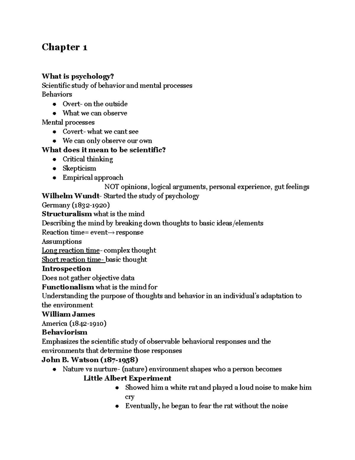 Psych Notes - Chapter 1 What Is Psychology? Scientific Study Of ...