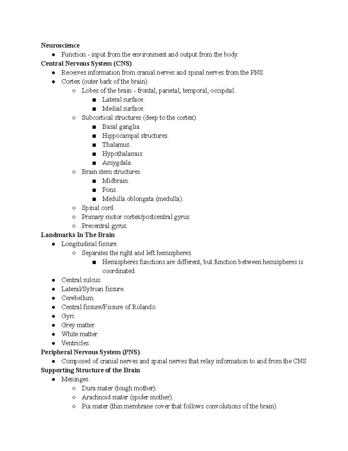 Midterm Exam Review - Neuroscience Function - input from the ...