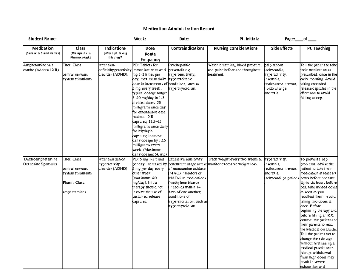 Week 5 mar - mar - Medication Administration Record Student Name: Week ...