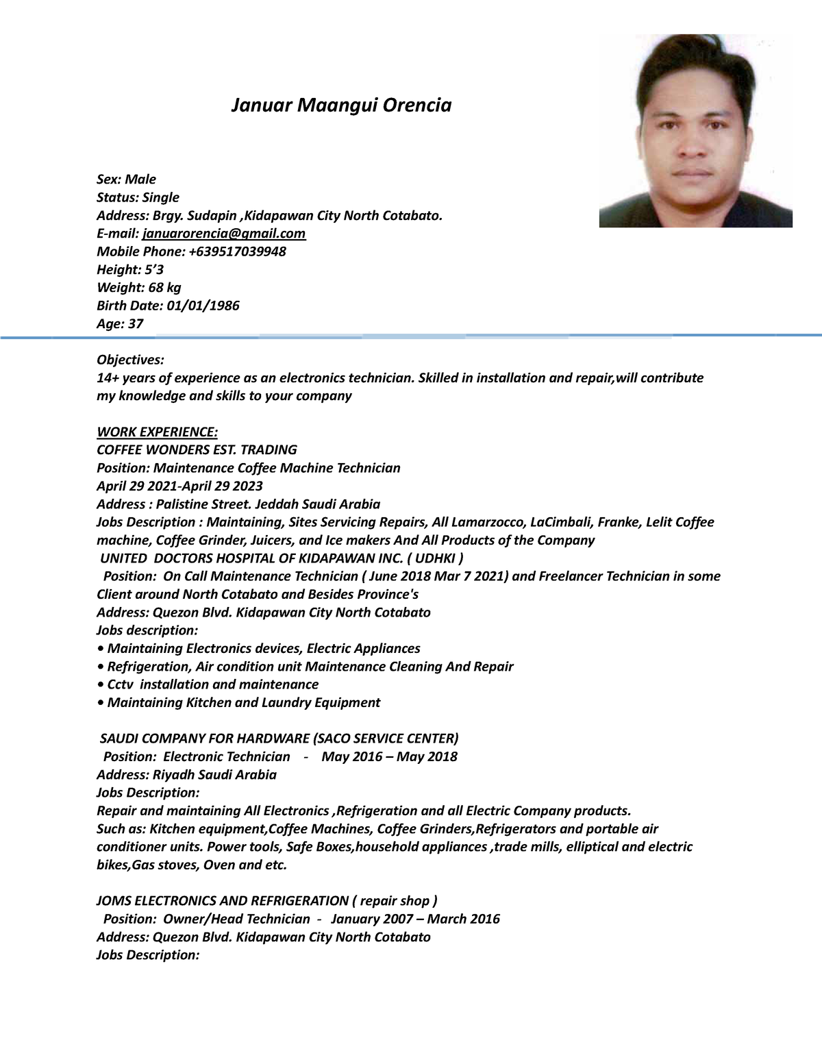 New Resume 2023 - skeri - Januar Maangui Orencia Sex: Male Status ...