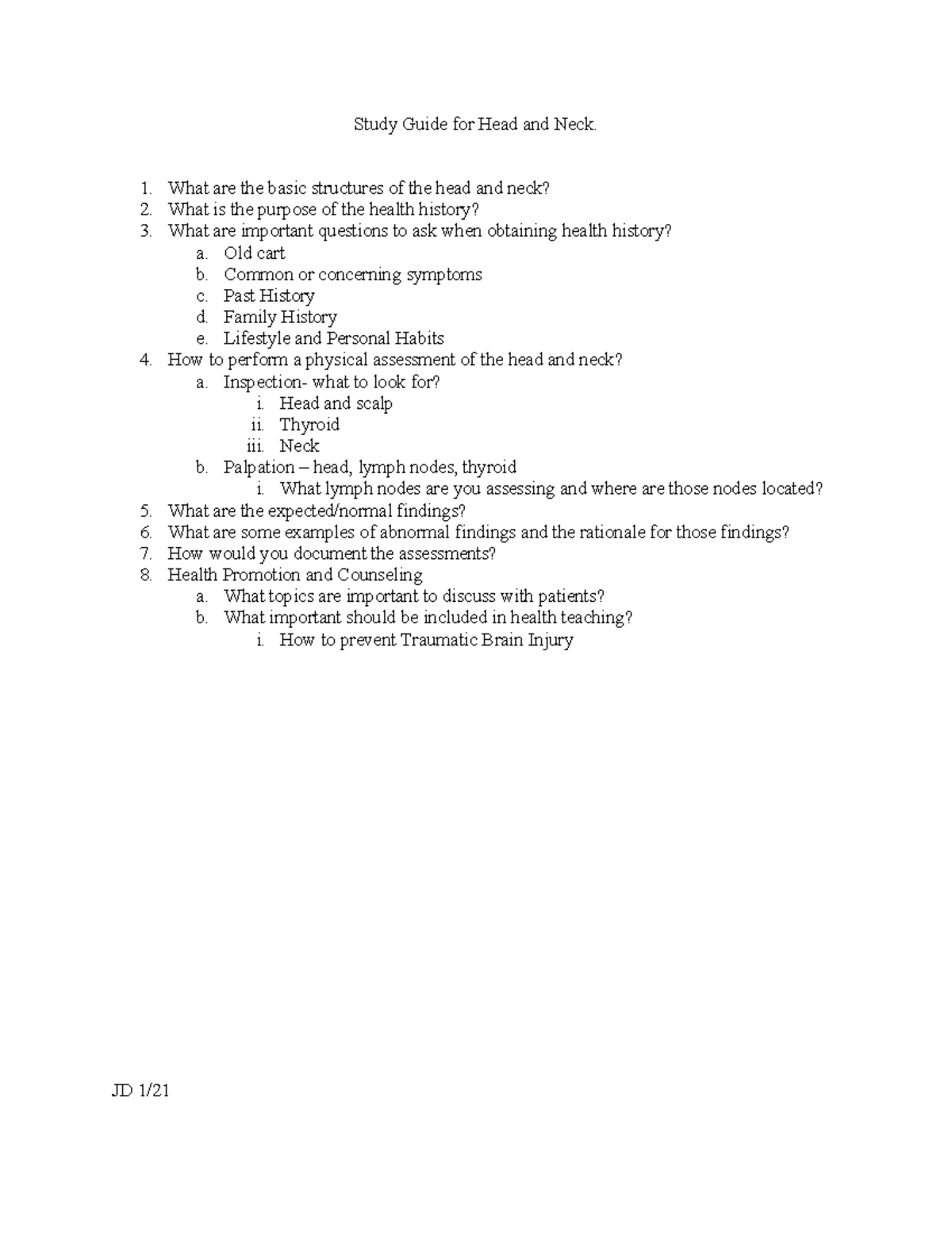 Head and Neck Assessment Notes audiad - Study Guide for Head and Neck ...