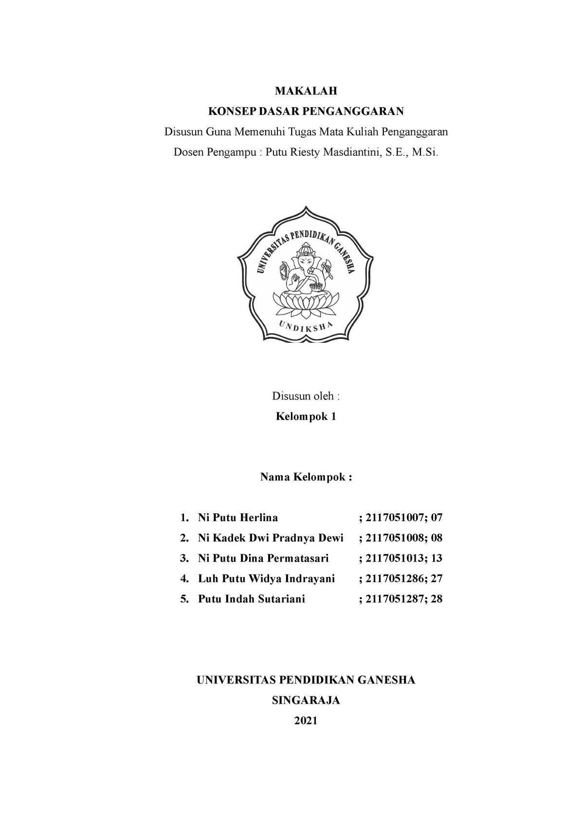 Kelompok 1 - MAKALAH KONSEP DASAR PENGANGGARAN Disusun Guna Memenuhi ...