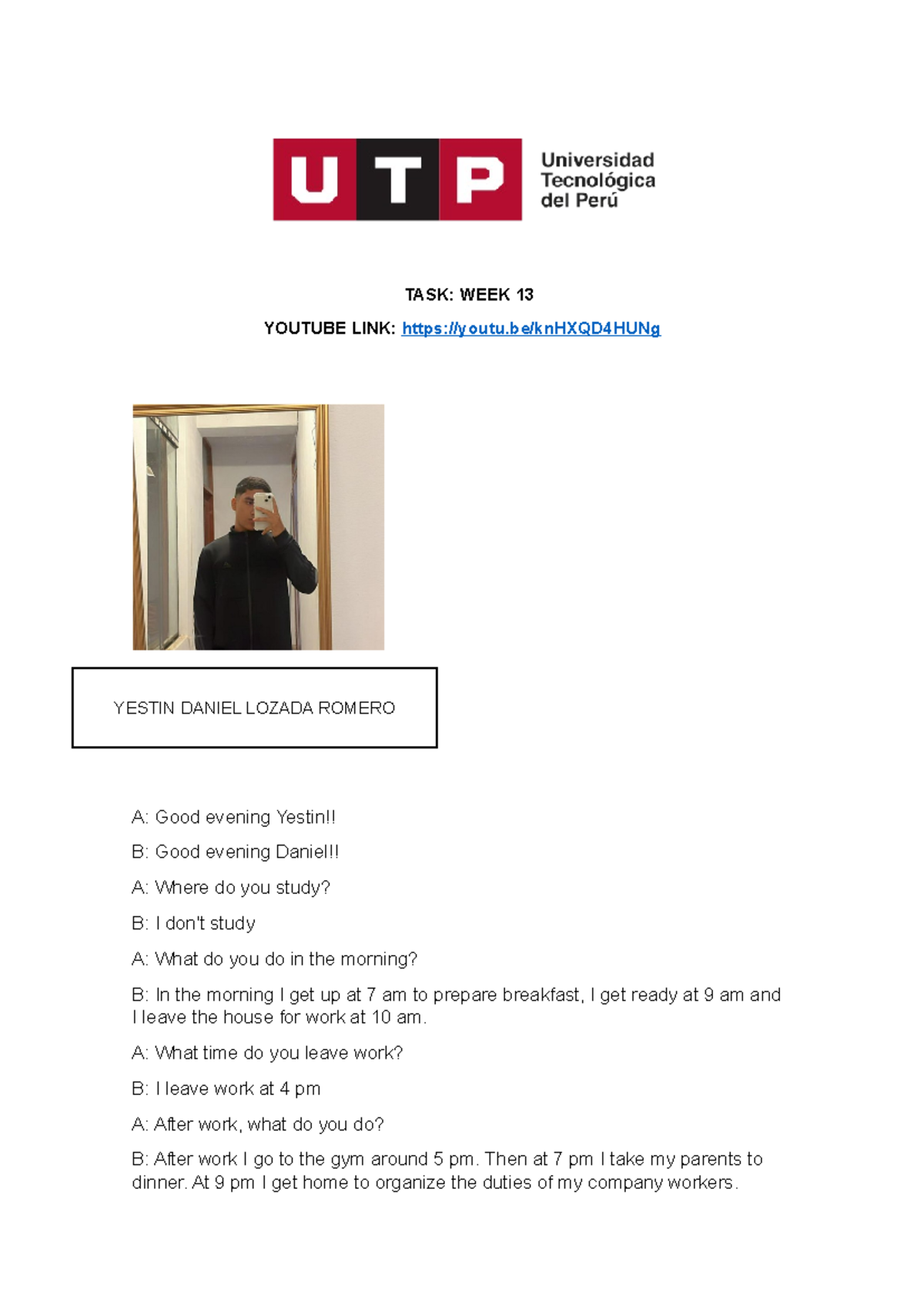 Week 13 - Task Assignment – What's their daily routine - TASK: WEEK 13 ...