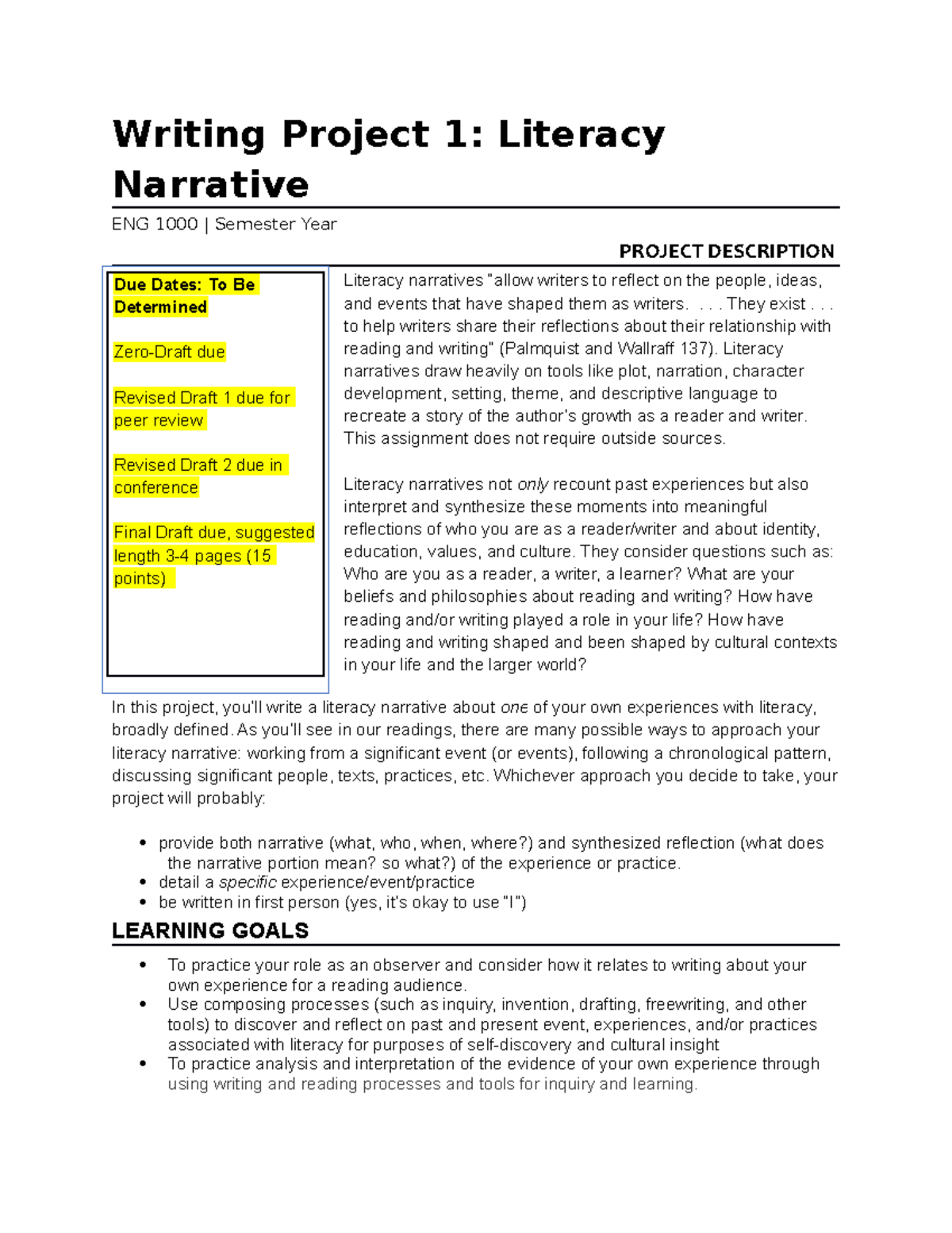 literacy narrative assignment