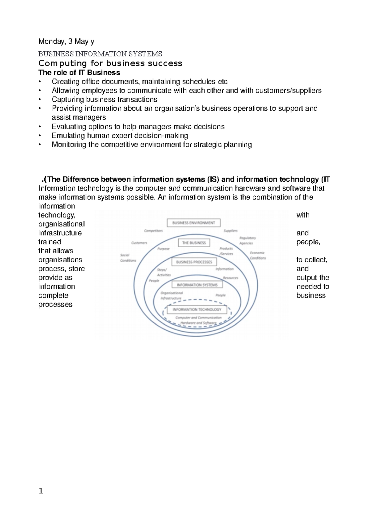 Week 1 - Lecture notes - Friday, 8 May y BUSINESS INFORMATION SYSTEMS ...