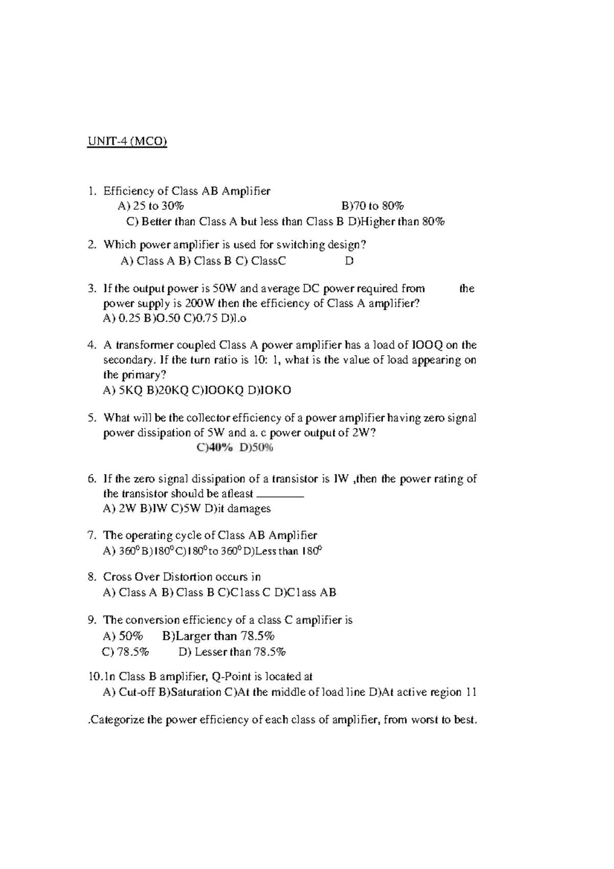 Analog Electronics Circuit MCQ PDF 18ECE201J SRM university Chennai