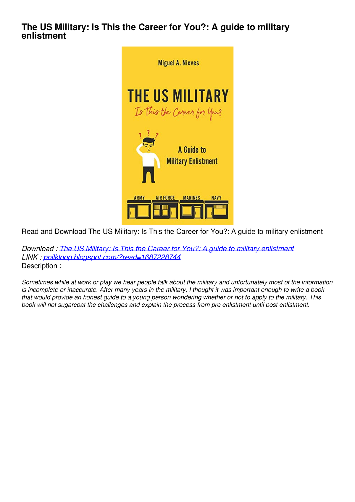 READ [PDF]The US Military: Is This The Career For You?: A Guide To ...