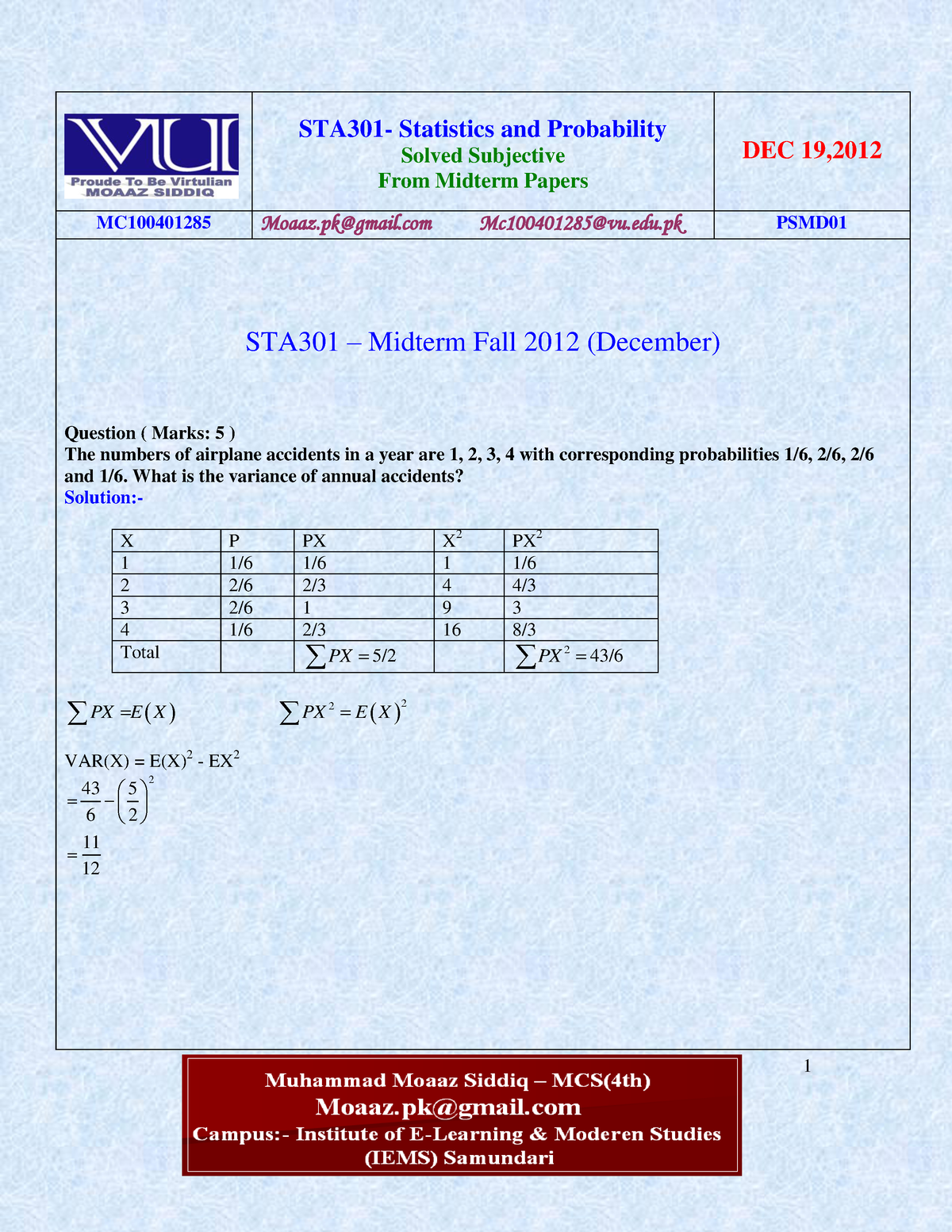 sta301 statistics and probability assignment 1 solution