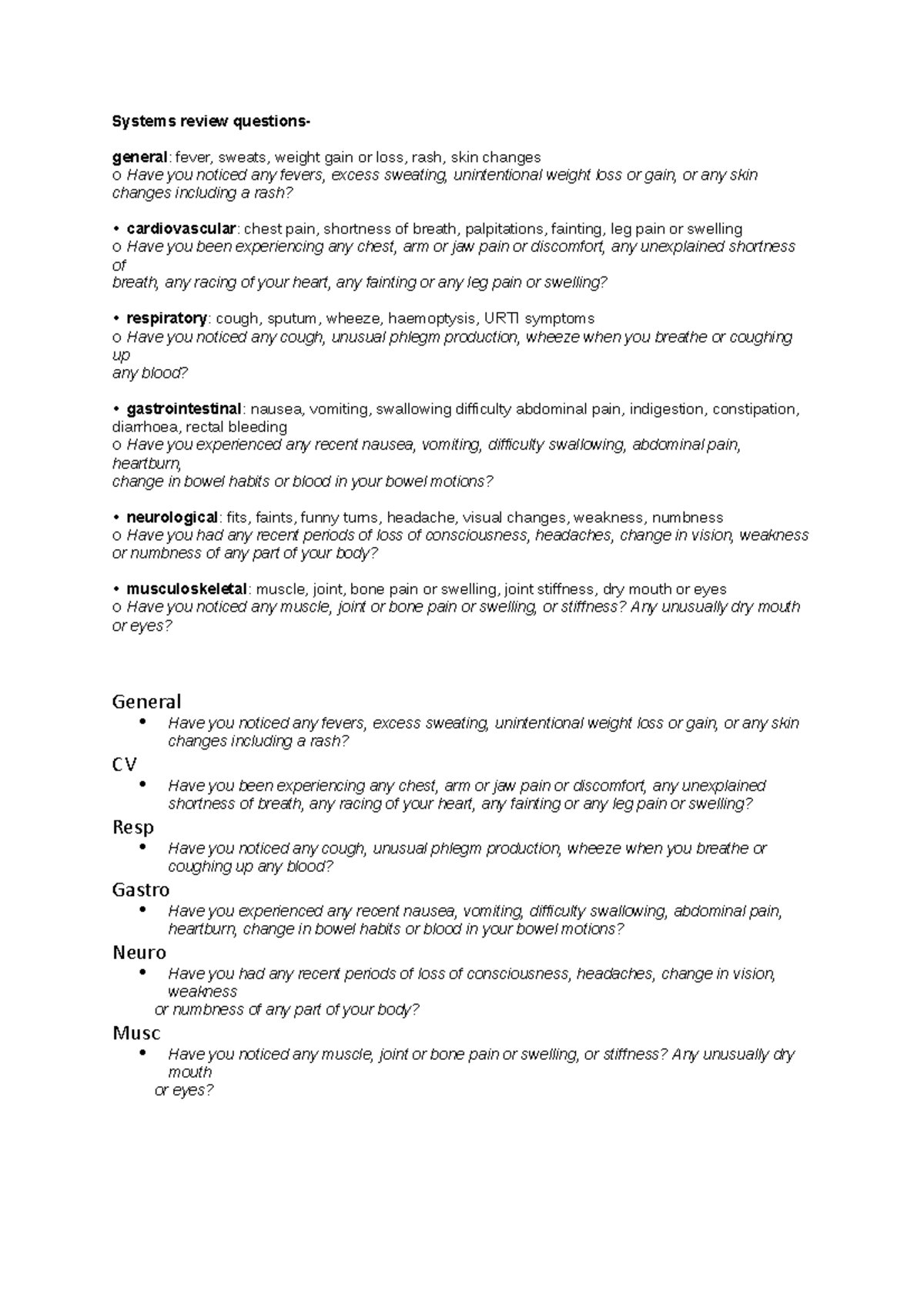 systems-review-questions-systems-review-questions-general-fever