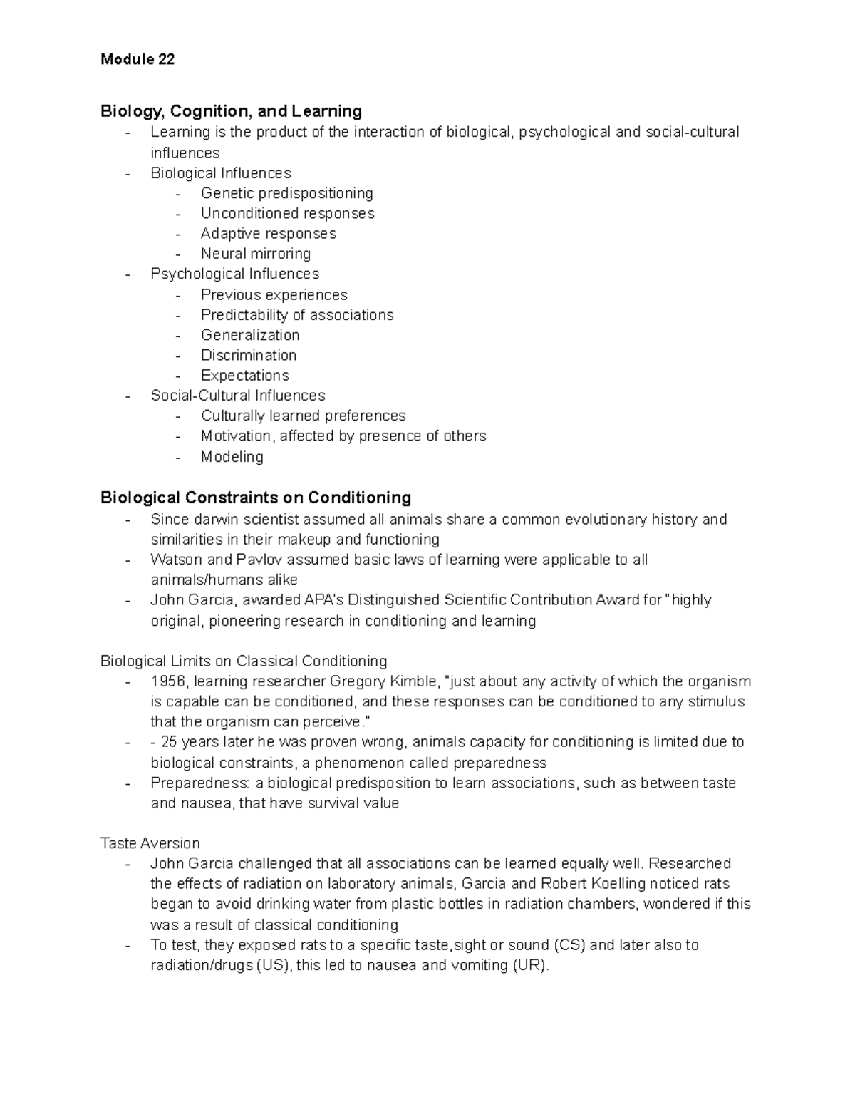 Psych Module 22 Biology Cognition And Learning Learning Is The