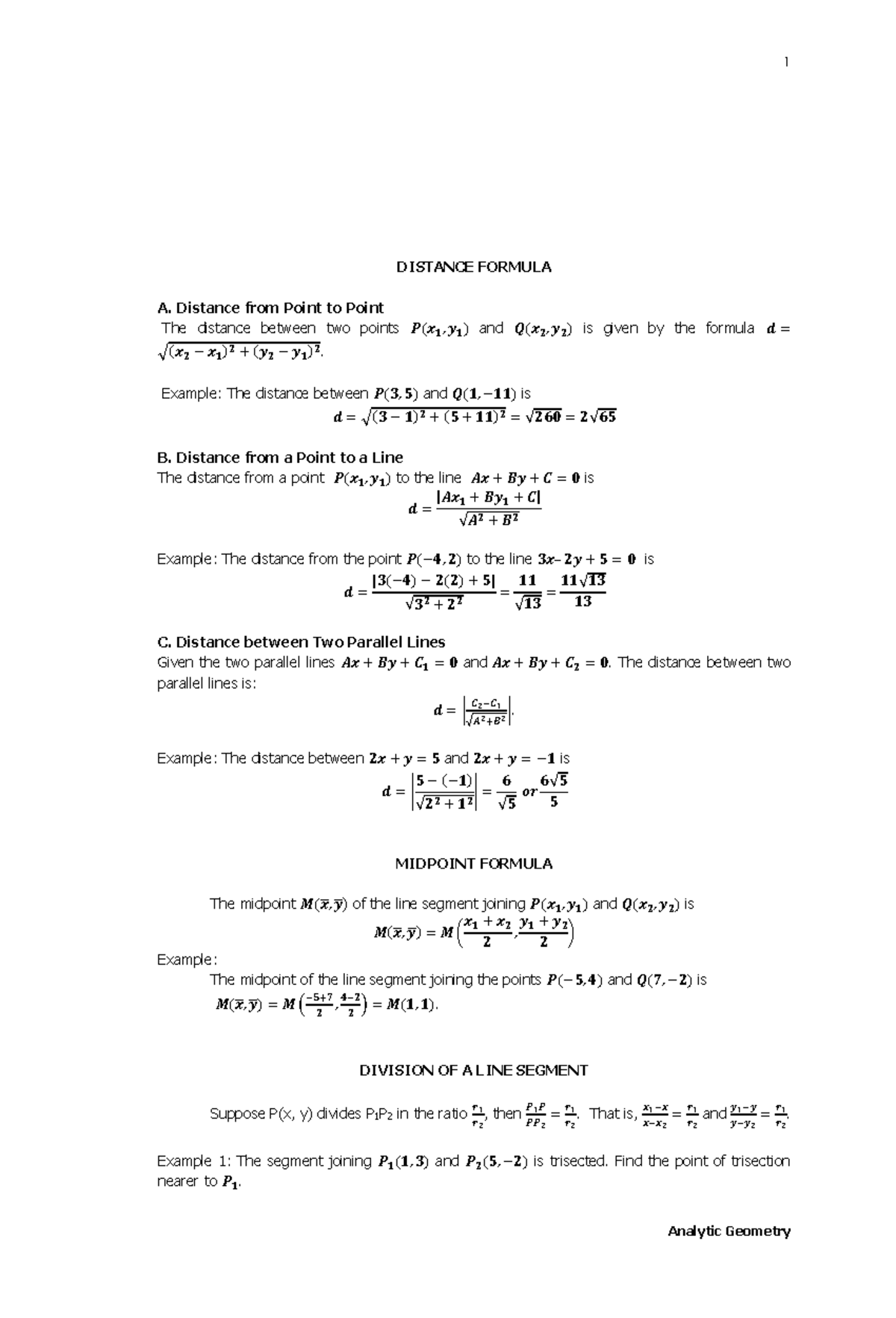Geometry - ehh - DISTANCE FORMULA A. Distance from Point to Point The ...