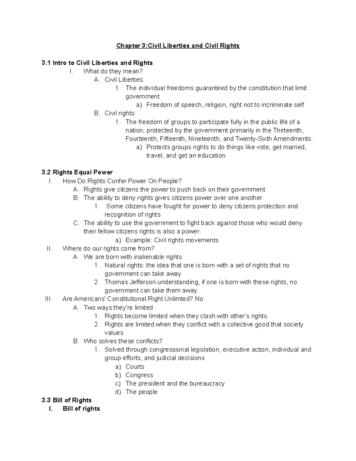 Government notes, Chapter 3Civil Liberties and Civil Rights Chapter