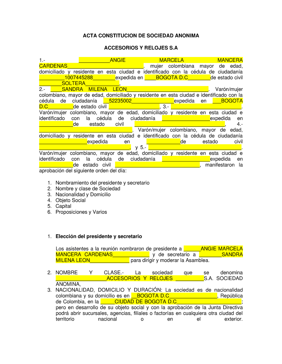 ACTA DE Sociedad Anonima - ACTA CONSTITUCION DE SOCIEDAD ANONIMA ...