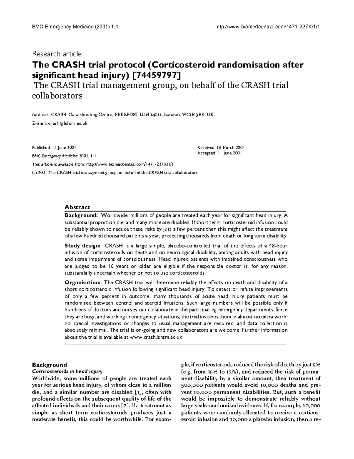 Protocolo crash estudio BMC Emergency Medicine (2001) 1