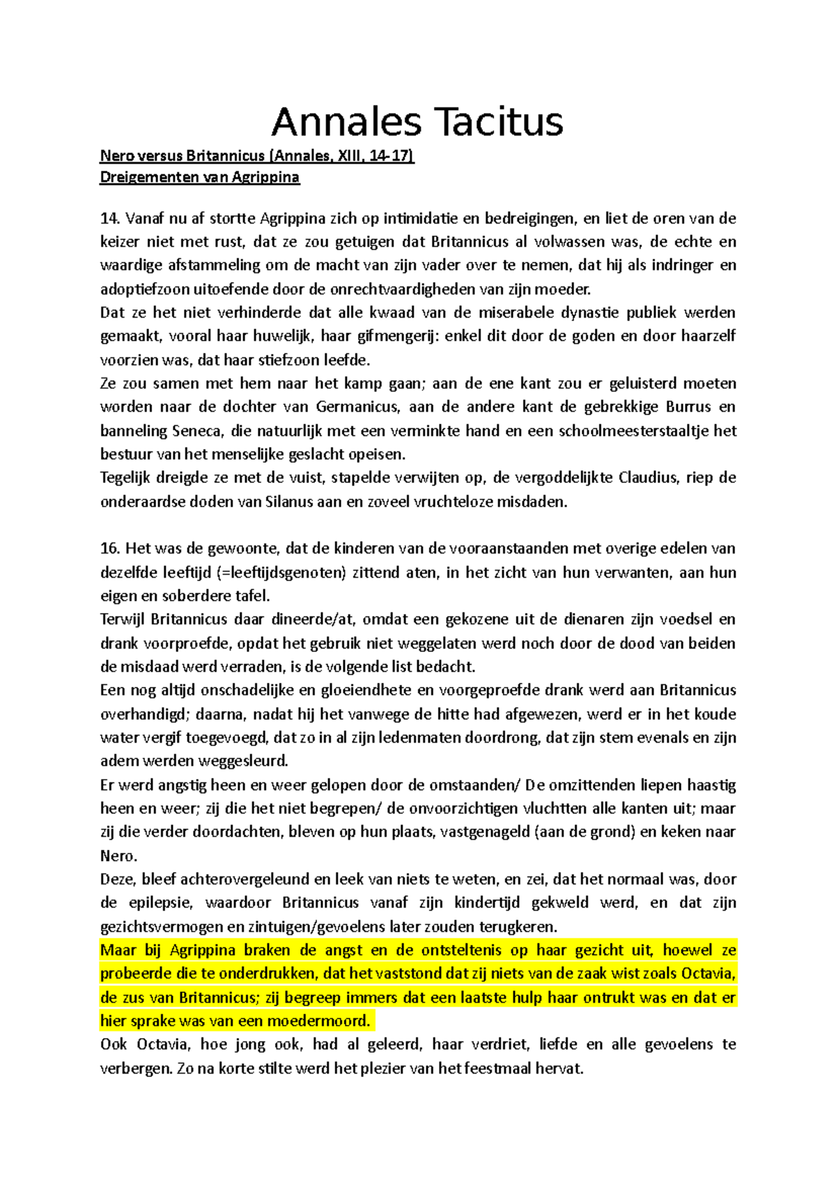 Latijn Annales Tacitus Annales Tacitus Nero versus Britannicus