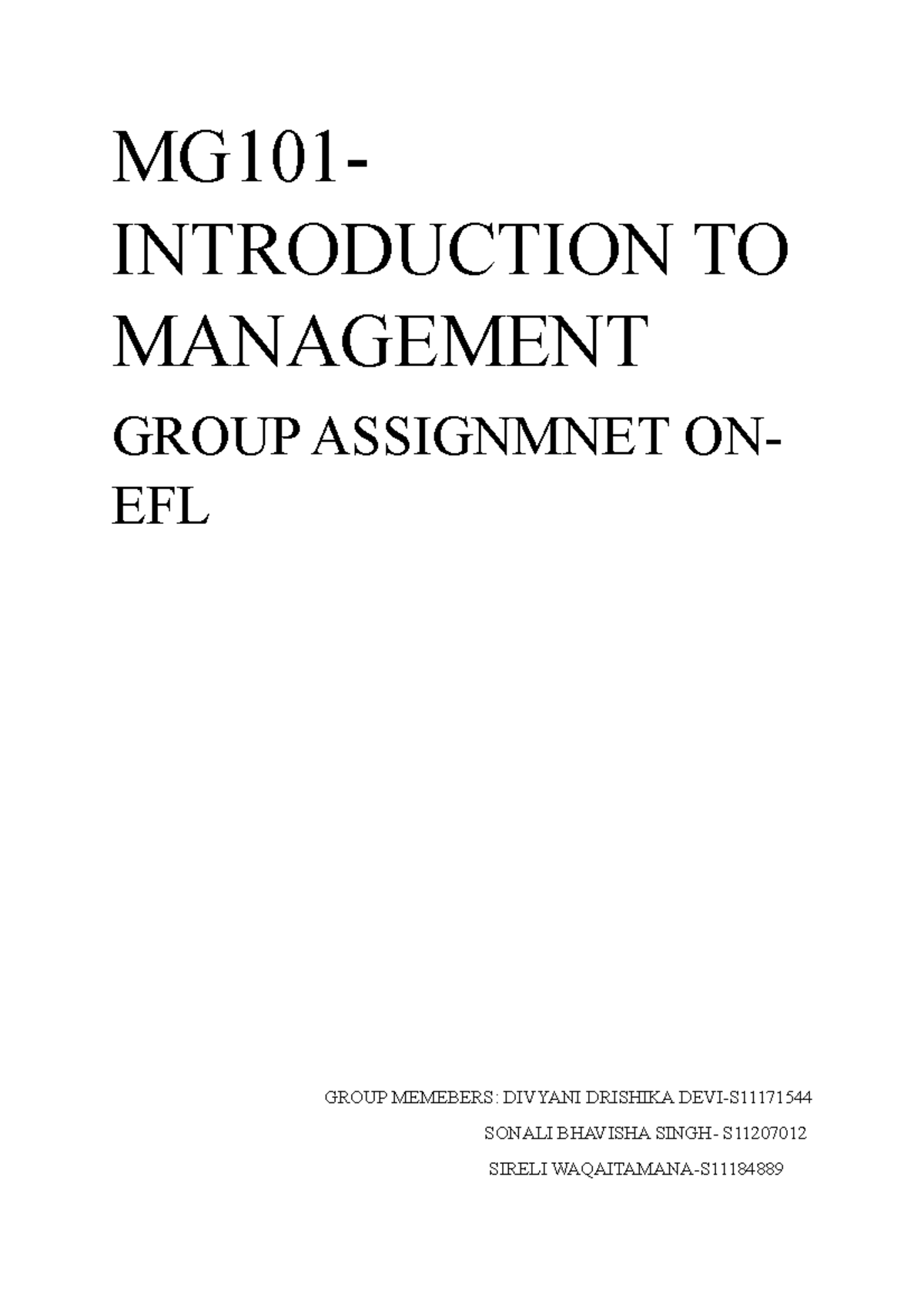 Mg101 group ass - very useful - MG101- INTRODUCTION TO MANAGEMENT GROUP ...