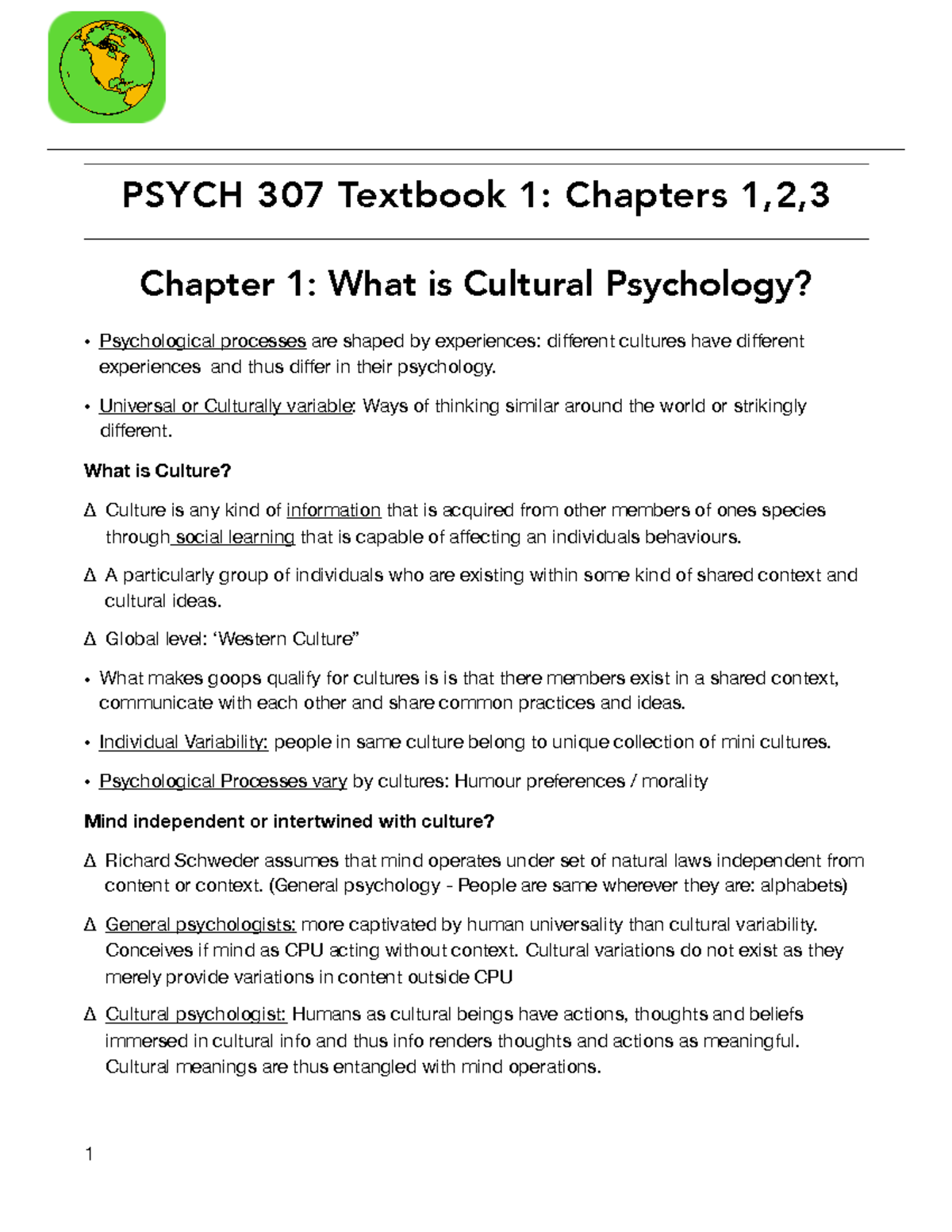 Psych 307 Textbook Chapters 1-3 Review - PSYCH 307 Textbook 1: Chapters ...