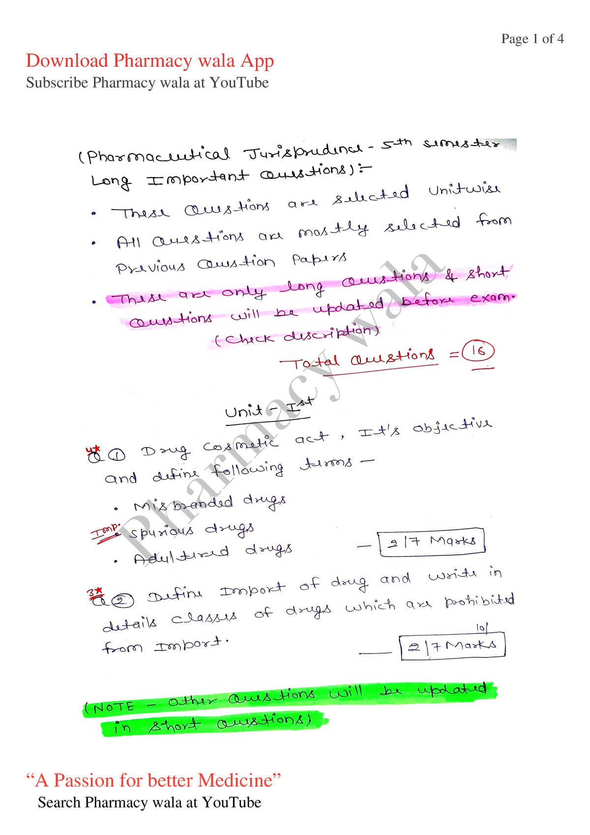 Pharmaceutical Jurisprudence 5th Semester Long Important Questions ...